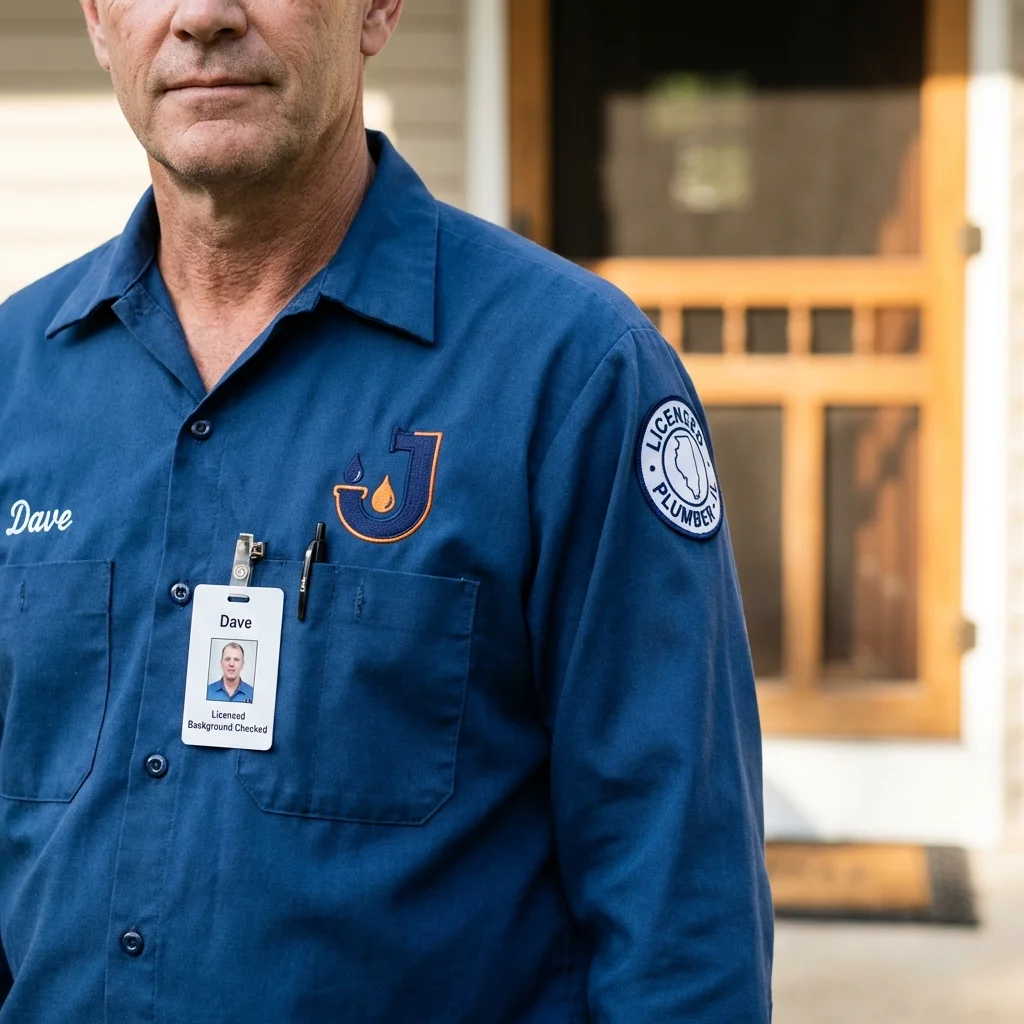 Licensed plumber showing ID badge in Woodland Hills, CA