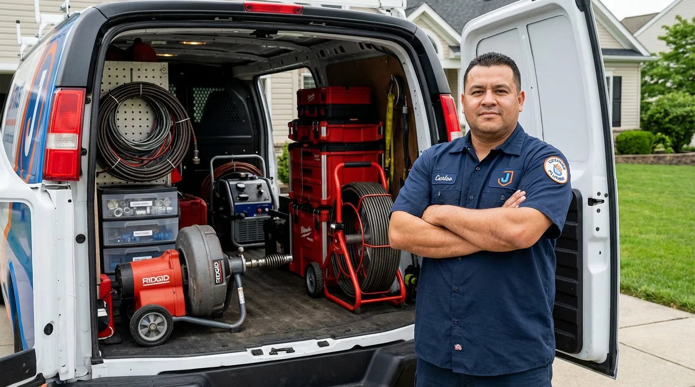 Professional drain cleaning equipment and Johns Plumbing LLC plumber in Woodland Hills