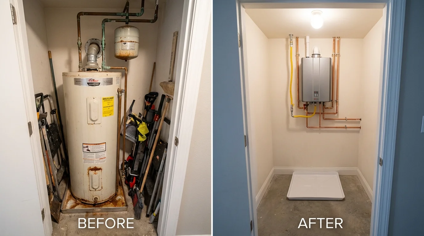 Tank water heater versus wall-mounted tankless unit comparison for Woodland Hills, CA homeowners