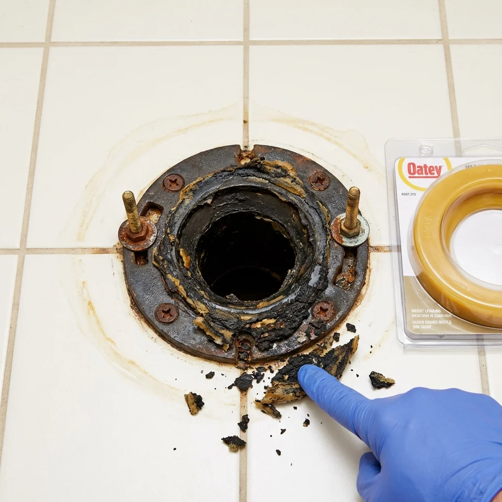 Failed wax ring showing water seepage at the base of a toilet in a Woodland Hills, CA home
