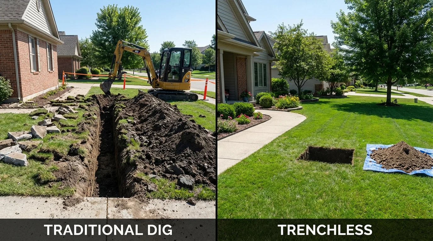 Trenchless sewer repair with minimal yard damage versus traditional excavation in Woodland Hills, CA